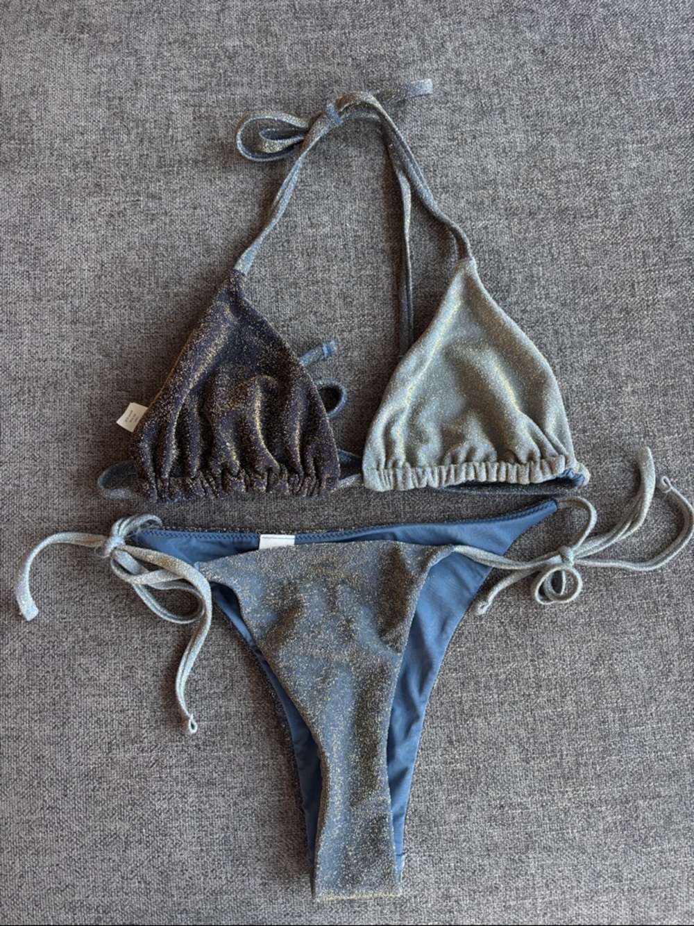 aerie Shimmery Two-Tone Triangle Bikini in Blue and Gray